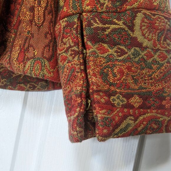 Vintage Blazer Women 14 Paisley Tapestry Worthington Orange Woven Cotton Jacket - Picture 10 of 11